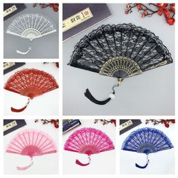 Lace Rose Folding Fans Tassels Sleeve Plastic Handheld Folded Fans Wedding Gifts Party Favours Home Decoration RRB16122