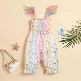 Rompers 2022 Summer Baby Girls Rompers Toddler Strap Jumpsuits Newborn Girl Multicolor Star Baby Romper Baby Clothes 024 M J220922