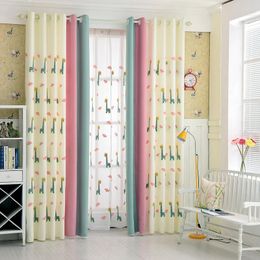 Curtain Korean For Children's Room Cotton And Curtains Bedroom Fluttering Window Cartoon Giraffe Embroidered