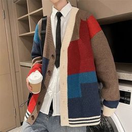 Mens Sweaters Autumn Light Luxury Fashion Contrast Color Sweater Cardigan Men Knitted Sweater Loose Jacket Boutique Clothing 221007