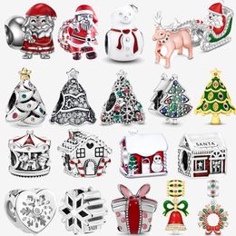 925 Sterling Silver Dangle Charm Women Beads High Quality Jewellery Gift Wholesale Snowflake Santa House Bead Fit Pandora Bracelet DIY