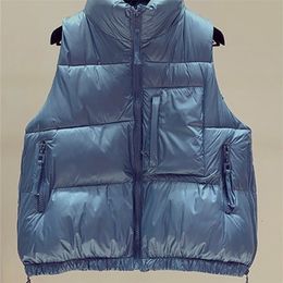 Womens Vests Women Winter Vest Hooded Sleeveless Jacket Female Stand Collar Fashion Zipper Outwear Ladies Casual Loose Coat Colete Feminino 221007