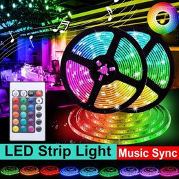 Strips LED Strip Light Kit RGB Music Sound Activated 0.5M/1M/1.5M/2M/3M/4M Waterproof With Remote Control Lights DC5V