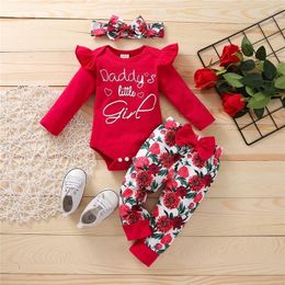 Clothing Sets 3pcs born Baby Girls Clothes Cotton Ruffle Letter Romper Pants Hairband Set Infant Outfit Fall Girl 3 6 9 12M 221007