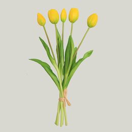 Prawdziwe dotyk sztuczne kwiaty 5 głów Tulips bukiet ślubne kwiaty dekoracyjne