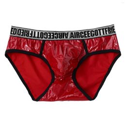 Underpants Mens Faux Leather Bikini Underwear Bulge Pouch Elastic Waistband Low Waist Panties Sexy Lingerie Briefs Jockstrap