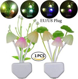 Wall Lamp EU/US Plug Mushroom Night Light 7 Colour Changing Dusk To Dawn Sensor LED Flower Bedroom Lamps For Kids Gifts