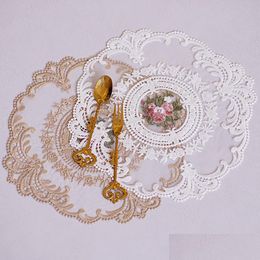 Other Home Decor 1Pcs For Dining Table Embroidery Craft Placemat European Style Lace Insation Plate Mat Anti-Scald Coaster Drop Deliv Dhc9Y