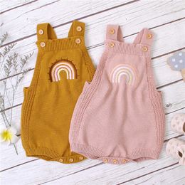 Rompers 024M Newborn Baby Boys Girls Sleeveless Jumpsuit Knitted Romper Embroidered Rainbow Cotton Backless Jumpsuits J220922