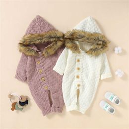 Rompers New Autumn Baby Girls Boys Knitted Romper Solid Long Sleeves Cotton Kids Hooded Jumpsuit Newborn Casual Winter Clothing J220922