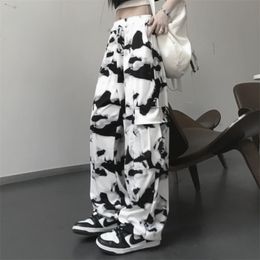 Womens Pants Capris HOUZHOU Cargo Pants Tie Dye Harajuku Streetwear Women Wide Leg High Waisted Trousers Punk Oversize Aesthetic Korean Fashion 221007