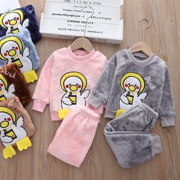 Clothing Sets Autumn Winter Toddler Baby Boys Girls Clothes Flannel Home Outfirs Set Kids Costumes Infant Children 1 5Y 221007