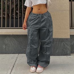 Womens Pants Capris Y2K Clothing Oversized Drawstring Low Waist Parachute Loose Fit Sweatpants Trousers Women Jogger Cargo Pants Streetwear Outfits 221007