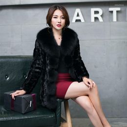 Women's Fur Real Mink Piece Women Coat With Collar Winter Female Jacket