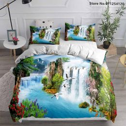 Bedding Sets Beautiful Waterfall Duvet Cover Nature Landscape 2/3 Piece Forest Tree 3D Print Girl Boys Bedroom Quilt