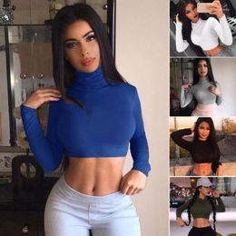 Women's Blouses Women's & Shirts Womens Turtle Neck Crop Tops Ladies Long Sleeve Stretch Short Blouse Casual Sexy Female Fashion Solid