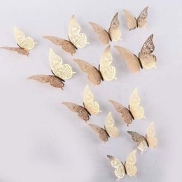 3D Hollow out butterfly Wall Stickers imitation metal wall decoration household living room three-dimensional butterfly sticker