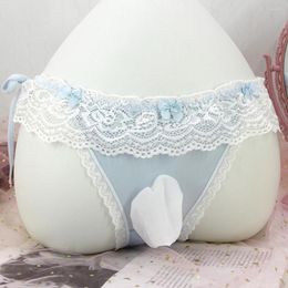 Underpants Sexy Lace Briefs Mens Underwear Sissy Gay Ladies Sheer Tether Bulge Pouch Thongs Open/Close Elephant Nose Knickers