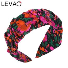 Headbands LEVAO Flower Print Headband Bezel Turban Scrunchies for Women Hairband Girls Hair Accessories Head Hoop Hair Jewellery Rubber Band T221007