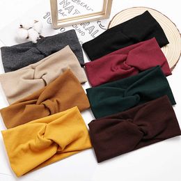 Headbands Spring Autumn Women Twist Knitted Headband Soft Solid Colour Wide Turban Elastic Hair Bands Cotton Hairband Accessories Headwrap T221007