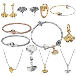 Gingko fliegende Ohrringe, Anhänger, Halskette, Original-Passform für Pandora-Charm-Schmuck, Armband, Ring
