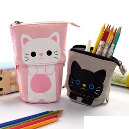 Pencil Cases Creative Pencil Case Korean Version Of Student Stationery Variable Drop-Down Retractable Holder Simple Cute Canvas Drop Dhswx