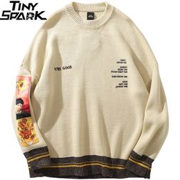 Mens Sweaters Men Hip Hop Sweater Pullover Streetwear Van Gogh Painting Embroidery Knitted Sweater Retro Vintage Autumn Sweaters Cotton 221008