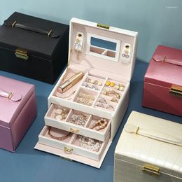 Jewellery Pouches Jewlery Box Earring Organiser Necklace Display Packaging Boxes Carrying Cases Earing Holder 3-layer