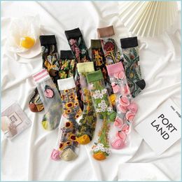 Other Household Sundries France Fresh Floral Art Funny Socks Transparent Abstract Design Lace Cute Women Jacquard Sokken Skarpetki Ca Dhwaj