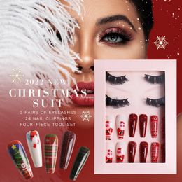 Christmas Eyelashes And Nails Set Fluffy Messy Soft Natural Strip Lashes Removable Wearable Artificial Fake Nails Conjunto De Pestanas Y Unas Usables