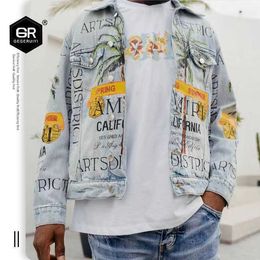 Off Amirs Denim Jacket Europe Station 2022 Весна Новый граффити Принт свободный верхний верхний тренд