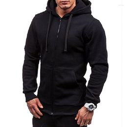 hoodie zip pockets UK - Men's Hoodies Plus Size Men's Tracksuit 2022 Autumn Winter Drawstring Pocket Hooded Sweatshirt Long Sleeve Zip Slim Coat Male Jacket