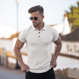 Men's Polos Running Knitted Polo Shirt Men Fitness Skinny Short Sleeve T-shirt Male Bodybuilding Tee Sports Summer Gym Clothing