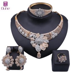 Fashion Rhinestone Crystal Jewelry Sets For Women Bridal Wedding Party Elegant Necklace Bangle Earrings Ring Jewelry Set