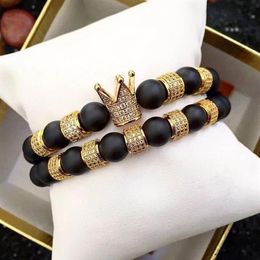 2pcs set Crystal Ball Ethnic Hollow Rivet Charm Bracelets Set For Women Men Jewelry Matte Beaded Bracelet Accessories Gift Valenti213j