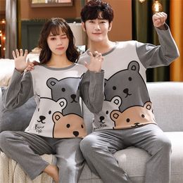 Men's Sleepwear Spring Autumn Knitted Cotton Cartoon Pyjamas Plaid Pajamas Set Casual Male Night Pijamas 4XL Homewear 221007