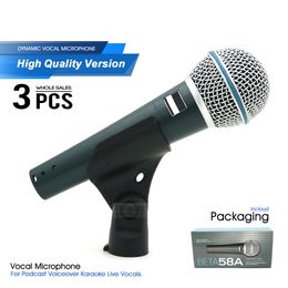 3pcs Professional Wired Microphone BETA58A Super-cardioid BETA58 Dynamic Mic for Performance Karaoke Live Vocals