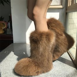 Boots 2022 Winter Artificial Fur Women Flat Heel Thickening Mid Calf for Feminine Shoes Keep Warm Snow Boot Size 3543 221007