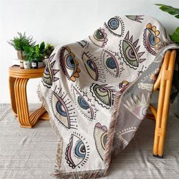 Blanket Mystical Eyes Pattern Woven Throw Wall Carpet Sofa Bed Room Decor Tassel Thread Large Tapestry Picnic Mat 221007