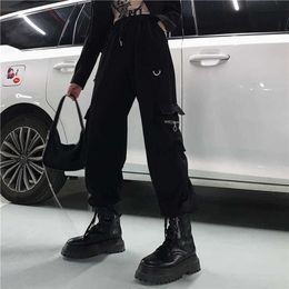 Womens Pants Capris Emo Women Fashion Techwear Black Alt Cargo Hippie Streetwear Punk High Waist Korean Oversized Trousers Sweatpants Clothes 221007