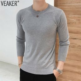 Mens Sweaters Autumn Mens Slim Fit Pullover Sweaters Male Solid Colour ONeck Sweater Black White Knitted Pullover Tops S2XL 221008