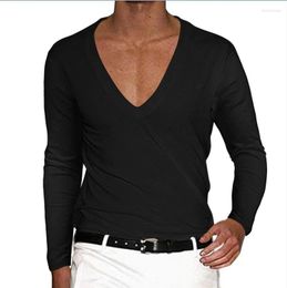 Men's T Shirts 2023 Spring Men's T-shirt V-neck Long Sleeve Slim Breathable High Quality Soild Colour Top Tee Fashion Casual Mens