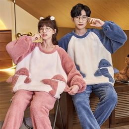 Men's Sleepwear Autumn And Winter Mens Pyjamas Flannel Couple Women's Thickening Velvet Pyjama Set Men Nightwear Homewear 221007