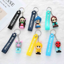 Keychains New creative PVC cartoon leather rope key chain pendant bag accessories ground push drainage small goods