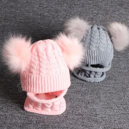 2pcs Baby Hat Scarf Set Pompom Autumn Winter Hats For Girls Boys Warm Knit Cap Solid Crochet Newborn Beanie Fur Ball Hats