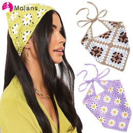 Headbands Molans Women Triangle Bandanas Turban Crochet Hair Scarf Hairband Knitted Headband Elastic Hair Band Headwrap Hair Accessories T221007