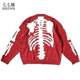 Mens Sweaters Mens Hip Hop Sweater Skeleton Bone Printing Oversized Woman High Quality Streetwear Damage Hole Vintage Punk 1 1Knitted Pullover 221008