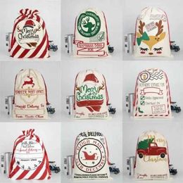 Large Canvas Christmas Gift Bag Kids Xmas Red Present Bag Home Decoration Reindeer Santa Sack For New Year Party Decors 200pcs DAC496