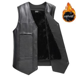 Men's Vests Ymwmhu PU Leather Waistcoat Men Motorcycle Vest Coat Warm Autumn Sleeveless Jacket Velvet Solid Clothing Brand 221008