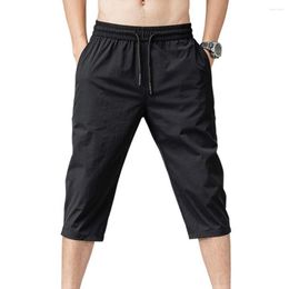 Men's Pants Men Fitness Sweatpants Sports Jogging Gym Trousers Capri Pant Drawstring 3/4 Length Cropped